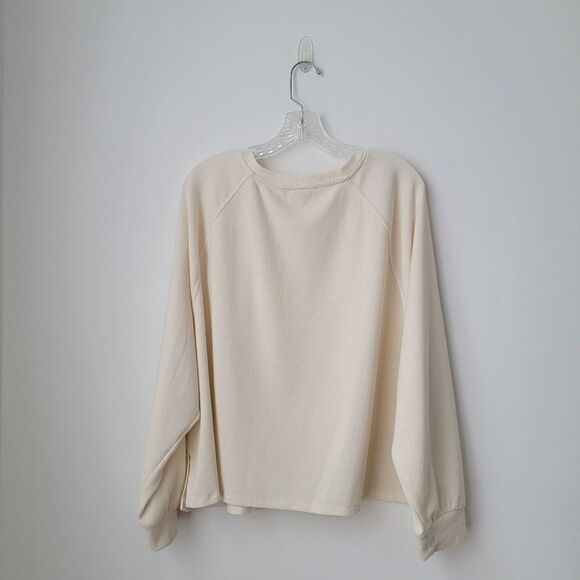 VICTORIA'S SECRET Raglan Long Sleeves Waffle Knit Cream Sweatshirt Size XXL - Picture 7 of 7